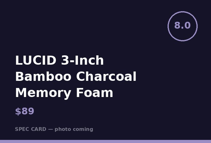 LUCID 3-Inch Bamboo Charcoal Memory Foam Topper